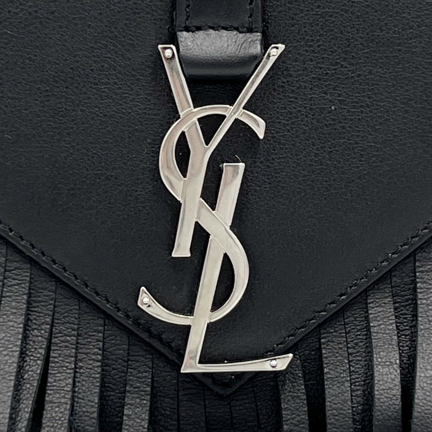 Saint Laurent YSL Black Leather Monogram Fringe Envelope Chain Crossbody Bag