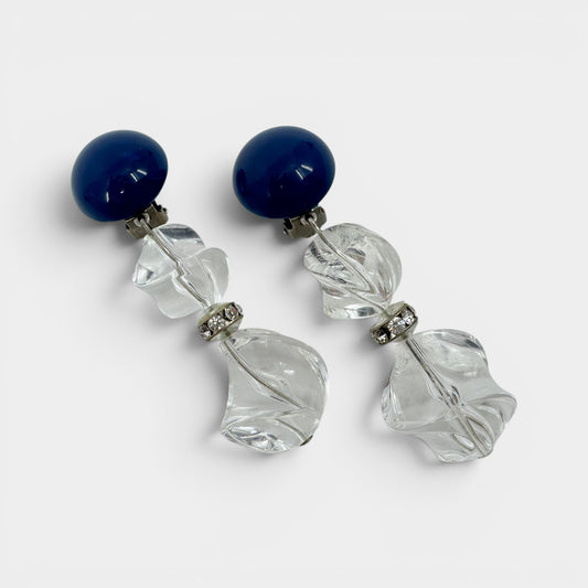 Angela Caputi Italy Blue & Clear Resin Statement Clip On Earrings