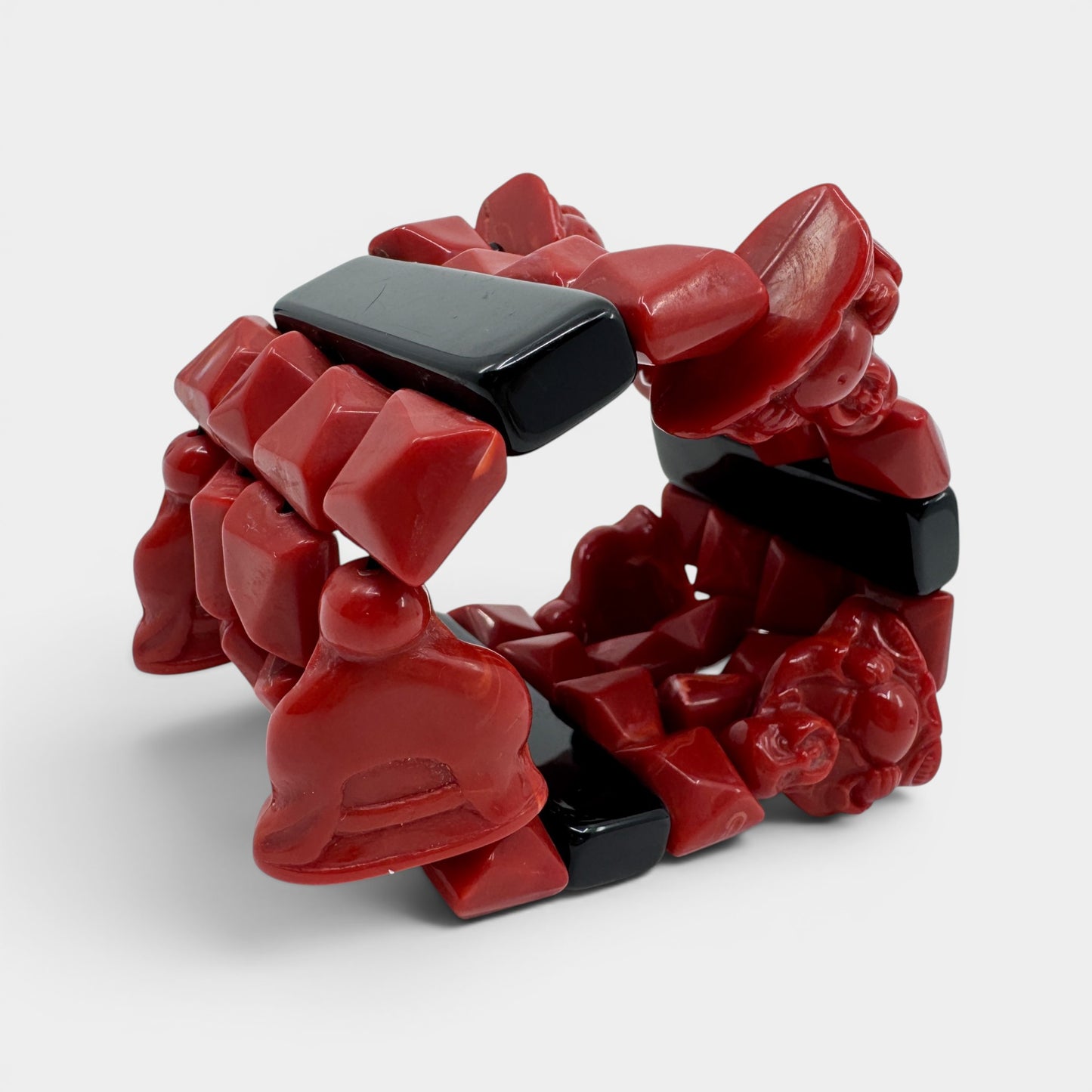 Angela Caputi Italy Red Black Resin Buddha Elasticated Chunky Bracelet