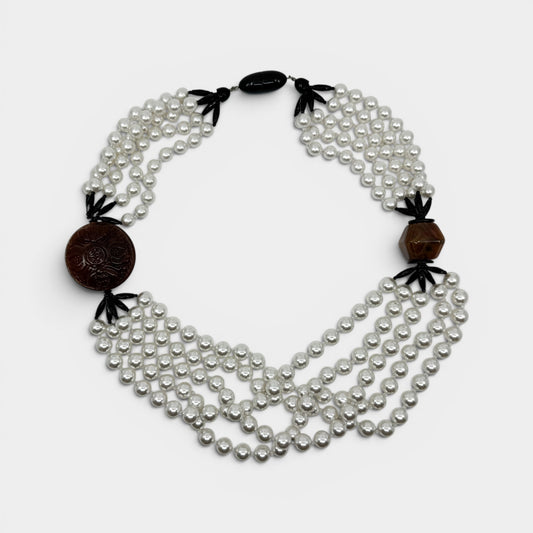 Angela Caputi Italy Faux Pearl & Resin Beaded Statement Necklace