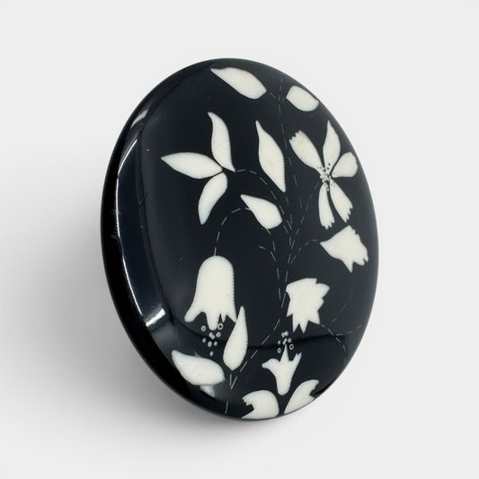 Angela Caputi Italy Black Cream Floral Resin Large Statement Brooch