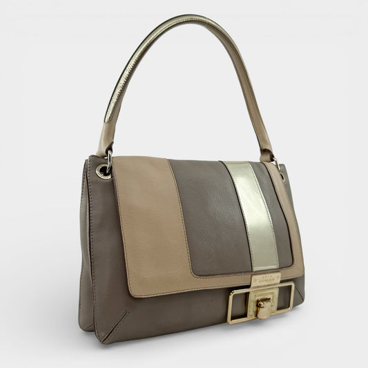 Anya Hindmarch Beige Gold Leather Flap & Clasp Bag