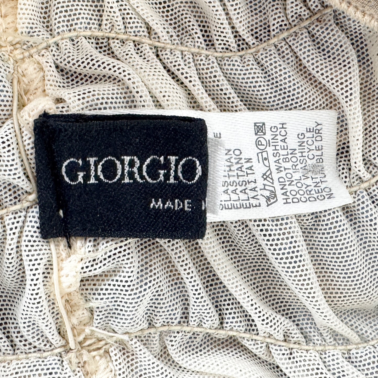 Georgio Armani Vintage Blue Beige Stretch Ruffle Top Medium ~ AU10-12