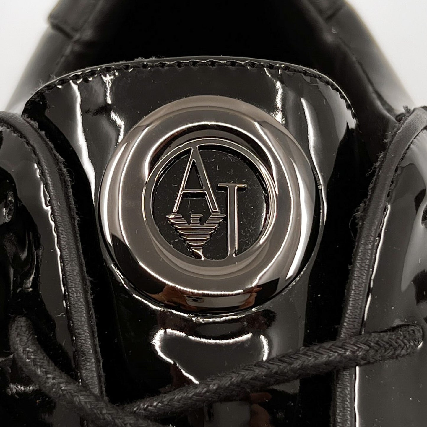 Armani Black Glossy Patent Non-Leather Sneakers EU41 ~ AU10