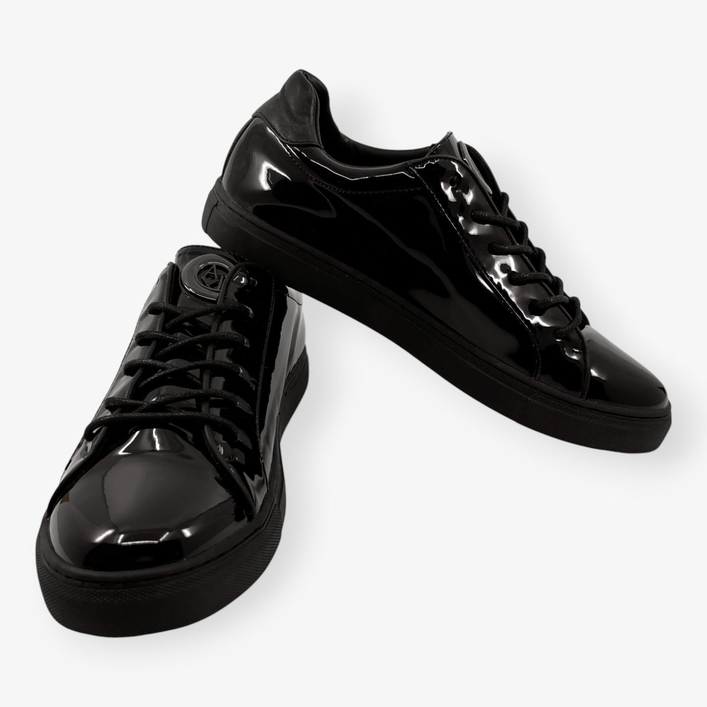 Armani Black Glossy Patent Non-Leather Sneakers EU41 ~ AU10