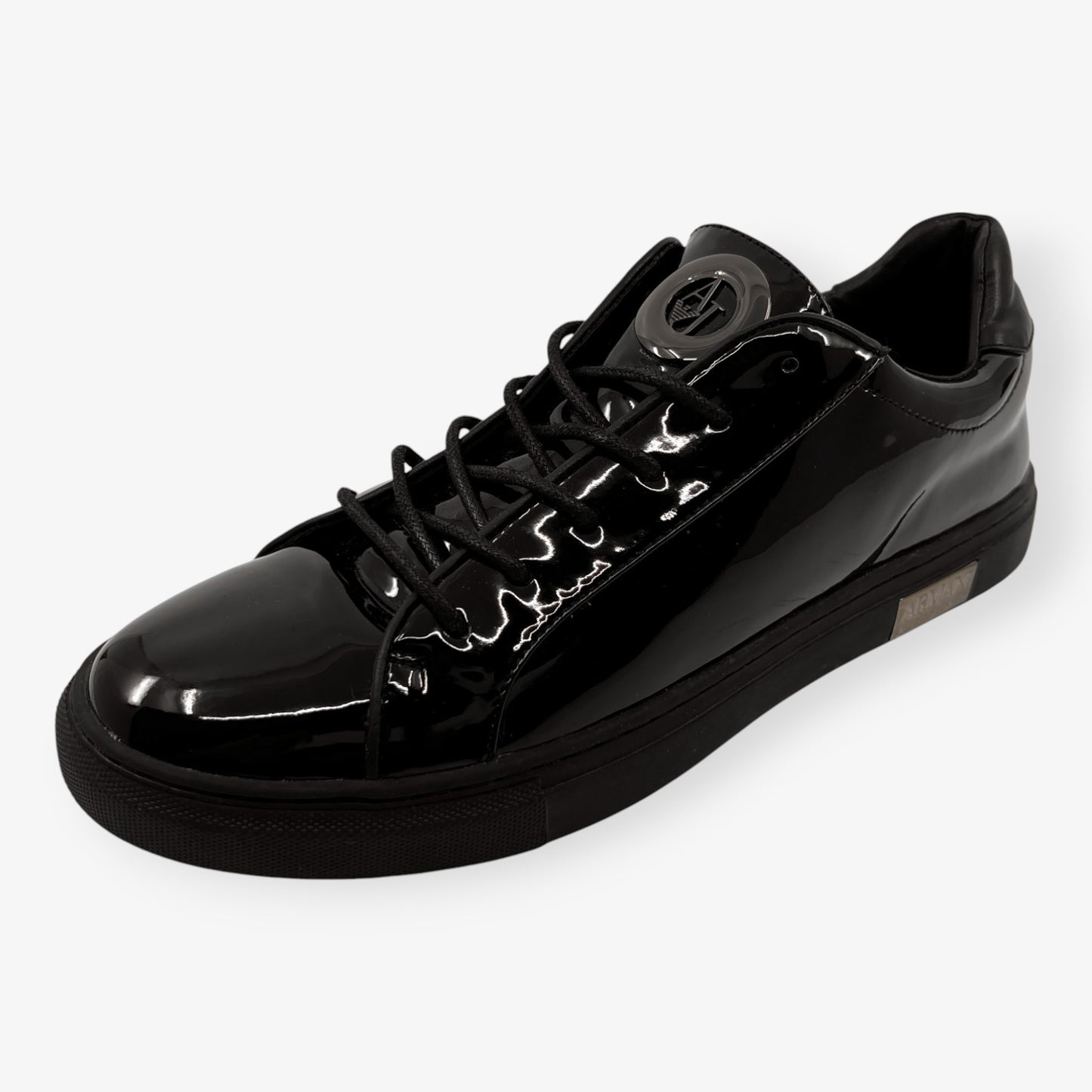Armani Black Glossy Patent Non-Leather Sneakers EU41 ~ AU10