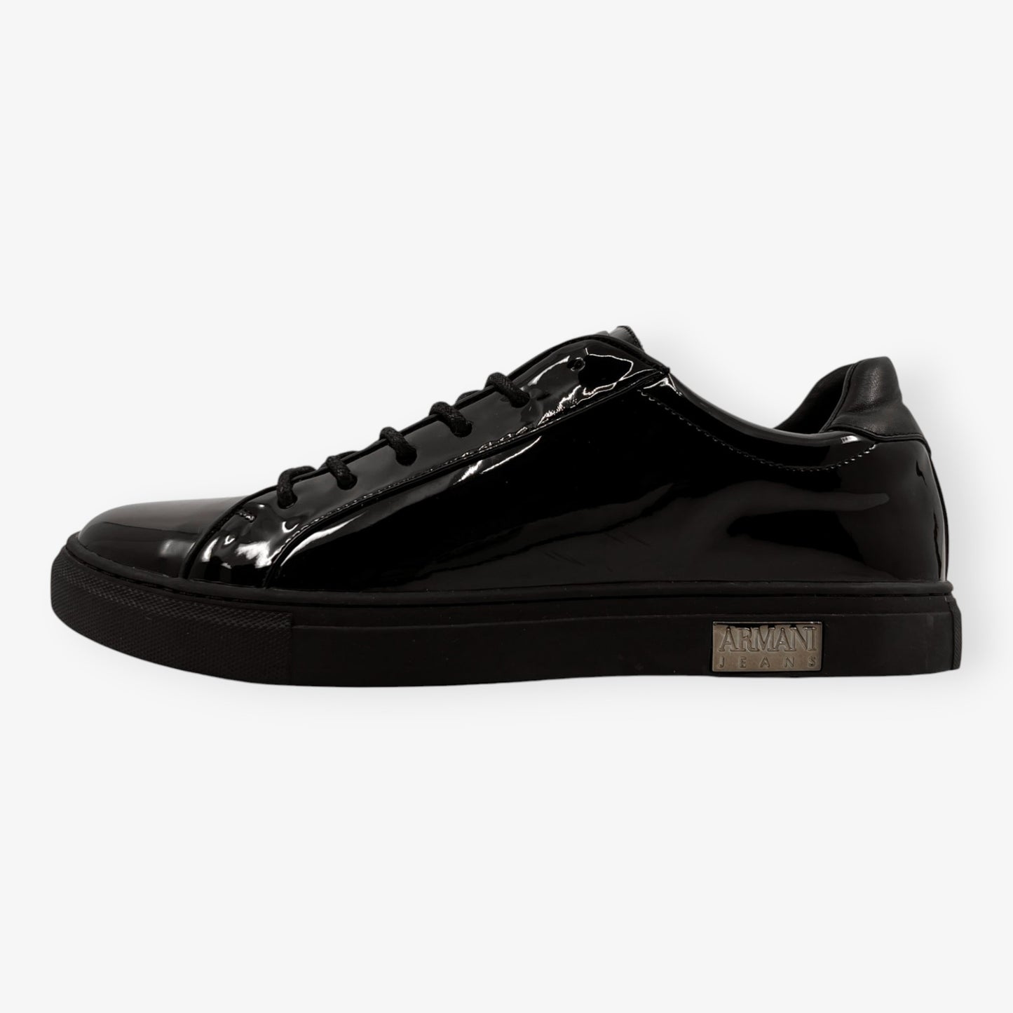 Armani Black Glossy Patent Non-Leather Sneakers EU41 ~ AU10