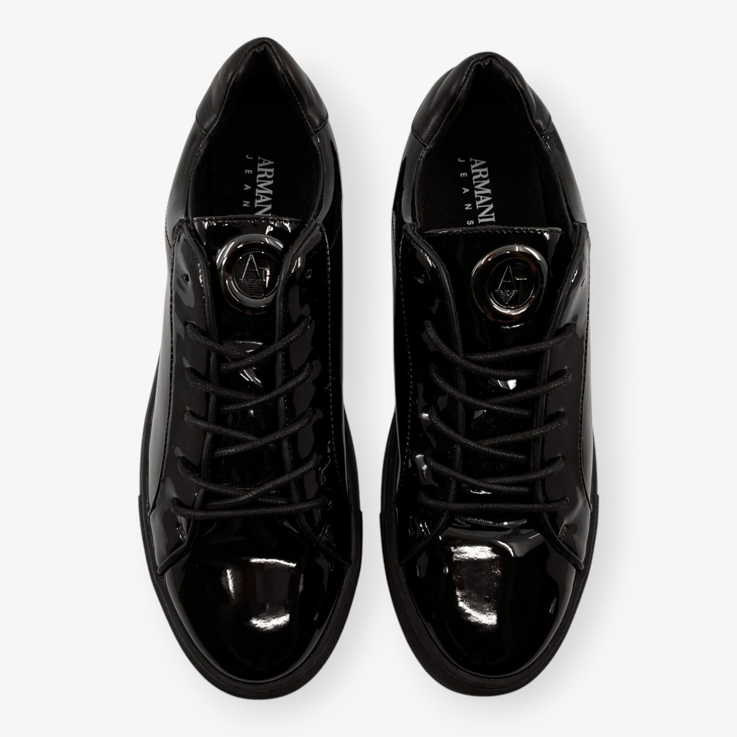 Armani Black Glossy Patent Non-Leather Sneakers EU41 ~ AU10