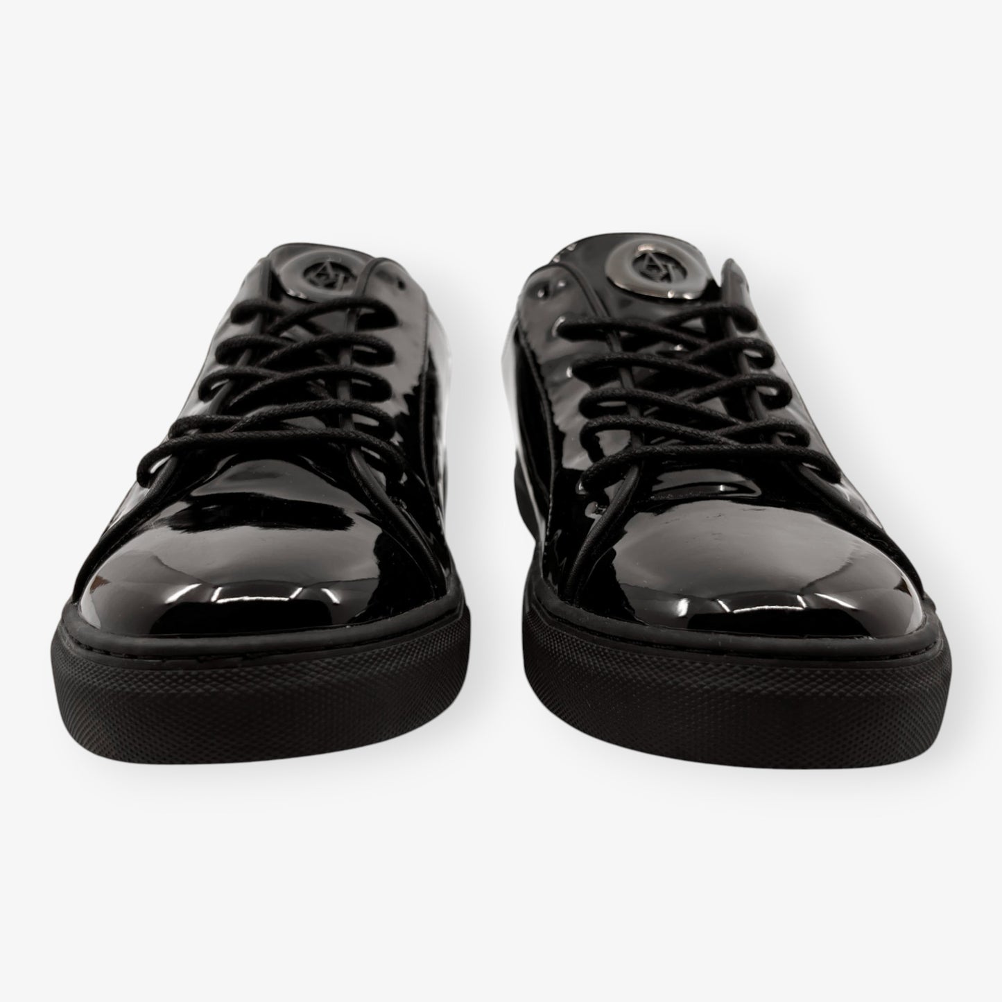 Armani Black Glossy Patent Non-Leather Sneakers EU41 ~ AU10