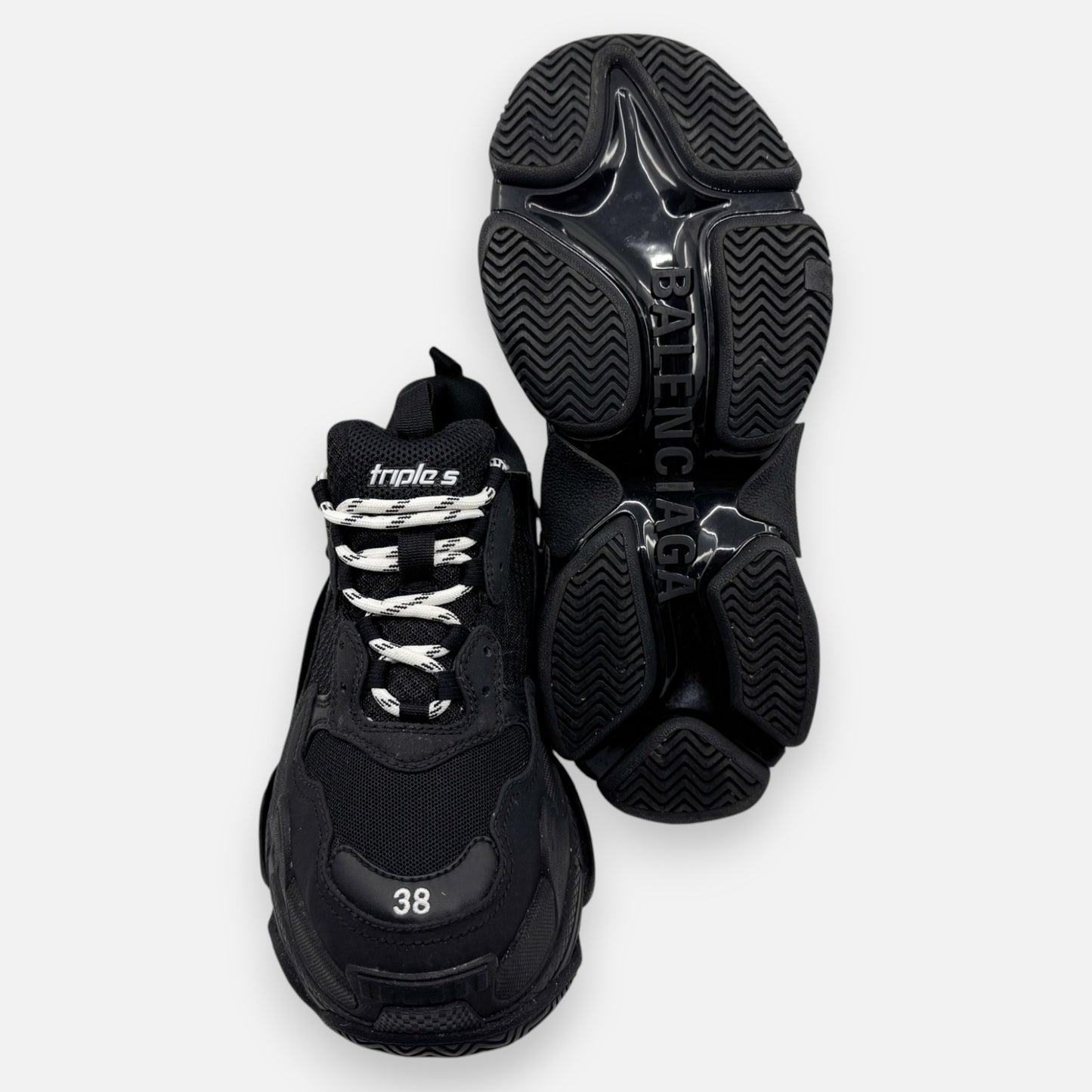 Balenciaga Black Canvas Triple S Sneakers EU38 ~ AU7