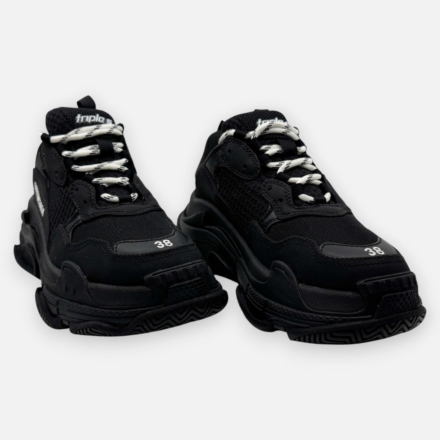 Balenciaga Black Canvas Triple S Sneakers EU38 ~ AU7