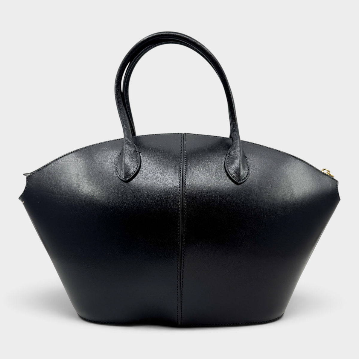 Studio61 Preloved Boutique Sydney Bally Belle Alpine black calf leather tote bag with a sculptural fan silhouette.