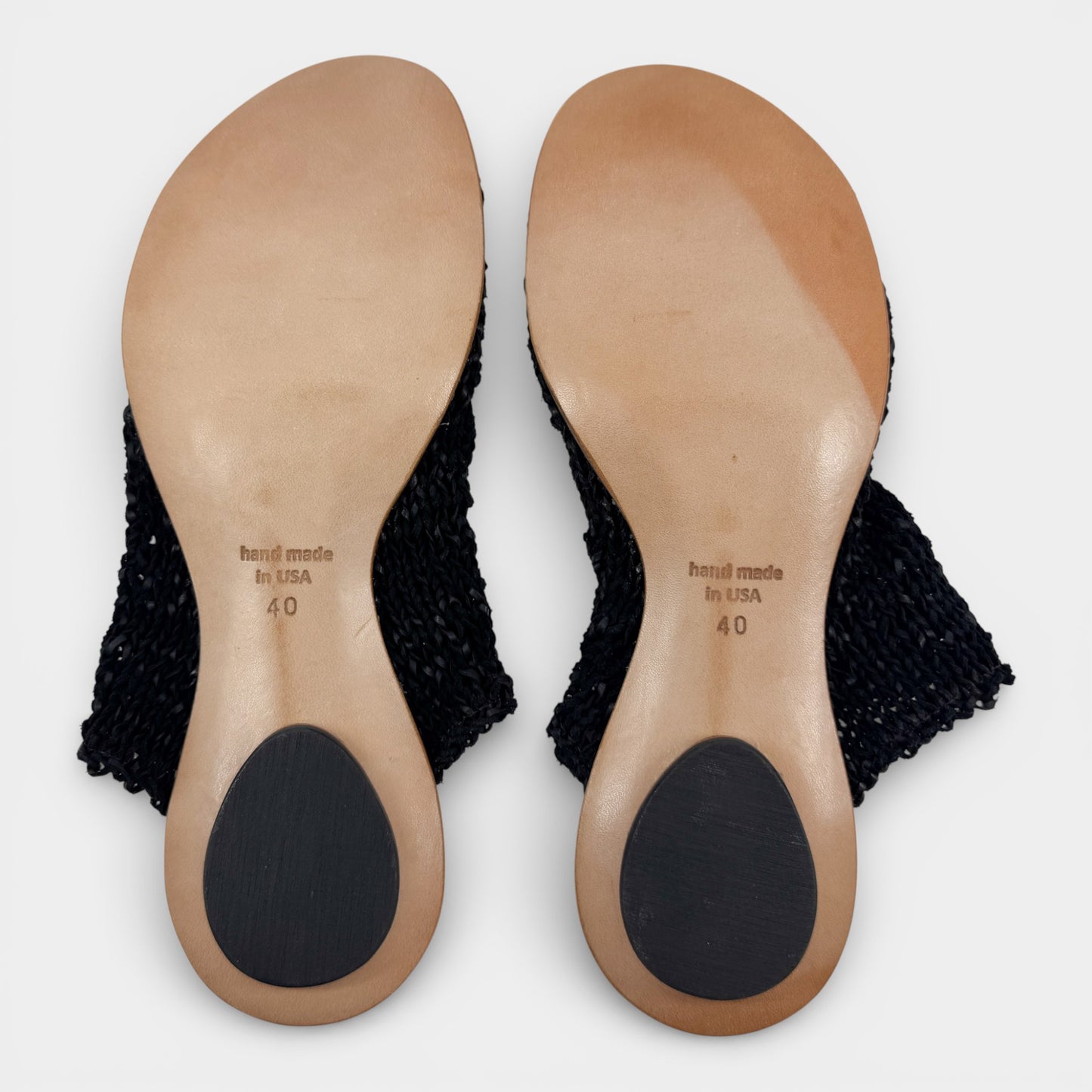 CYDWOQ Black Vintage Knit Leather Mule Sandals EU40 ~ AU9