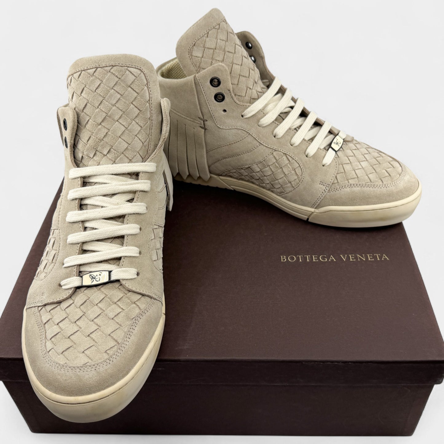 Bottega Veneta Beige Suede Intrecciato Sneakers M8 ~ W10 ~ EU41