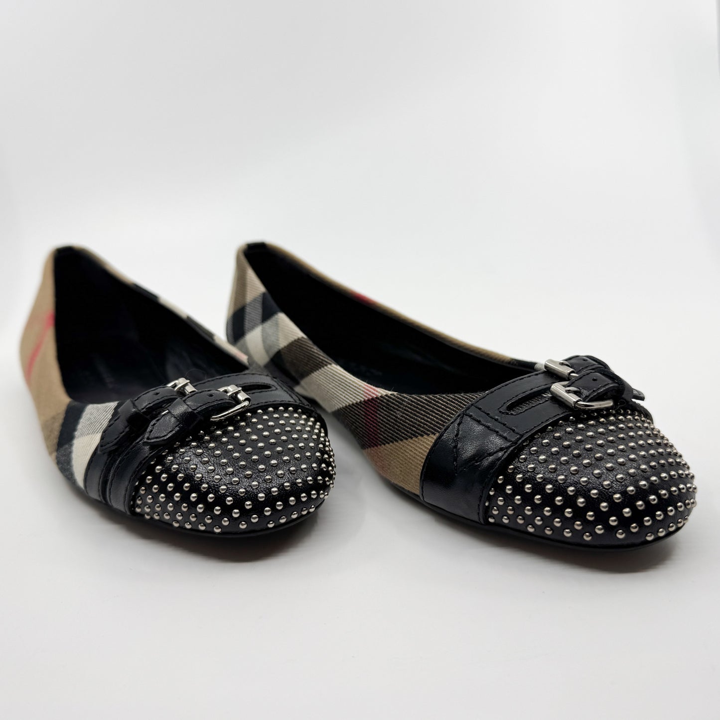 Burberry Black Novacheck Avonwick Studs Ballet Flats Shoes EU39 ~ AU8