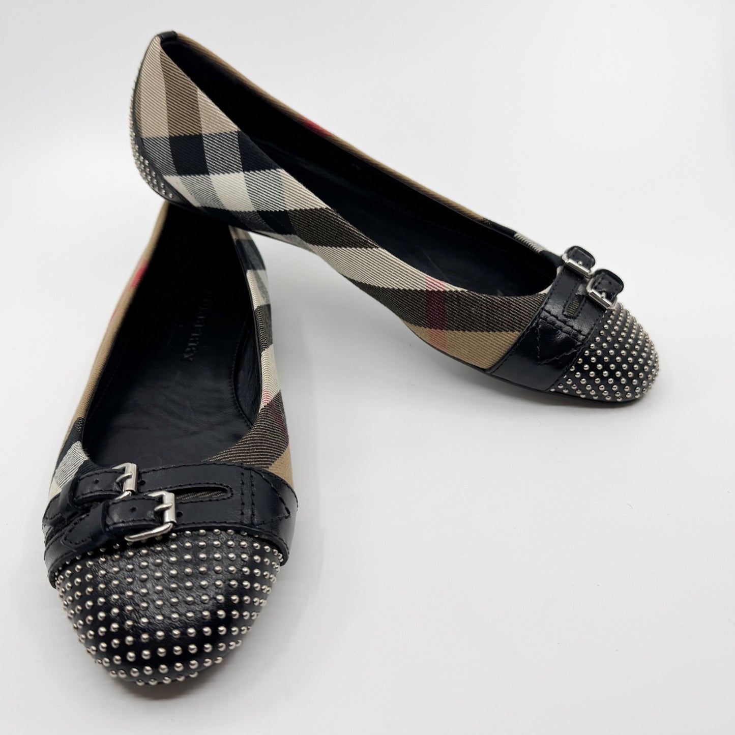 Burberry Black Novacheck Avonwick Studs Ballet Flats Shoes EU39 ~ AU8