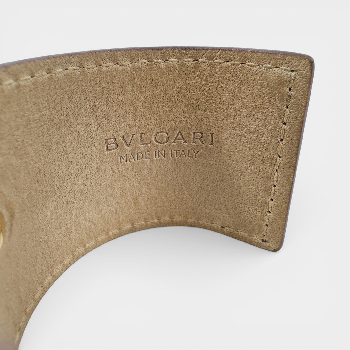 Bvlgari Italy Purple Leather & Goldtone Brass Cuff Bracelet