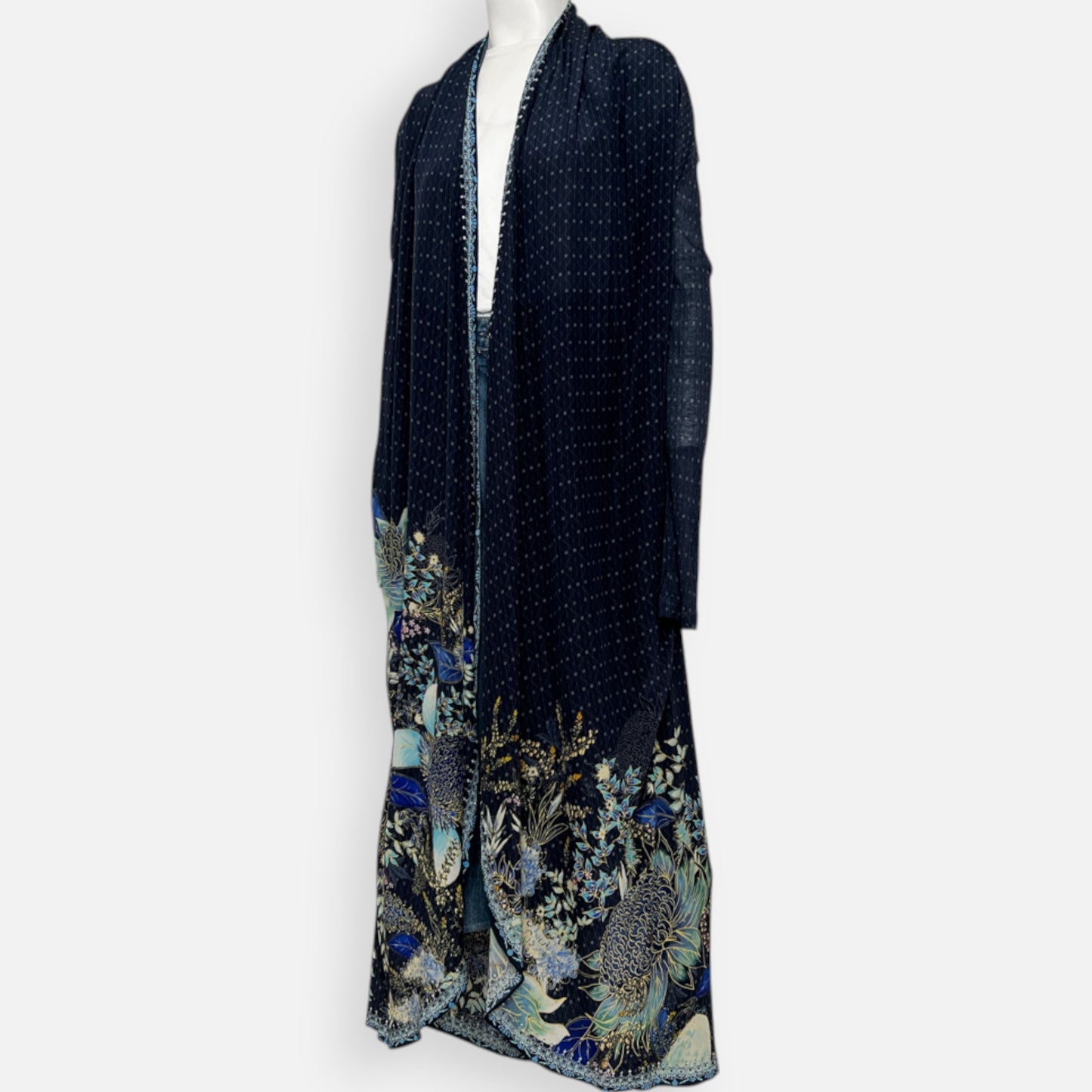 Camilla Nature's Nectar Blue Australian Natives Long Duster Jacket S/M ~ AU10-12