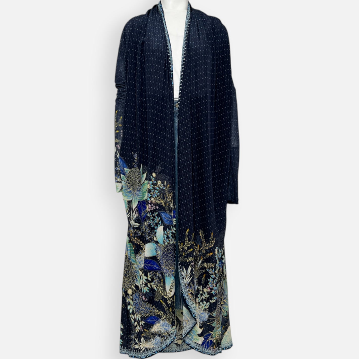 Camilla Nature's Nectar Blue Australian Natives Long Duster Jacket S/M ~ AU10-12
