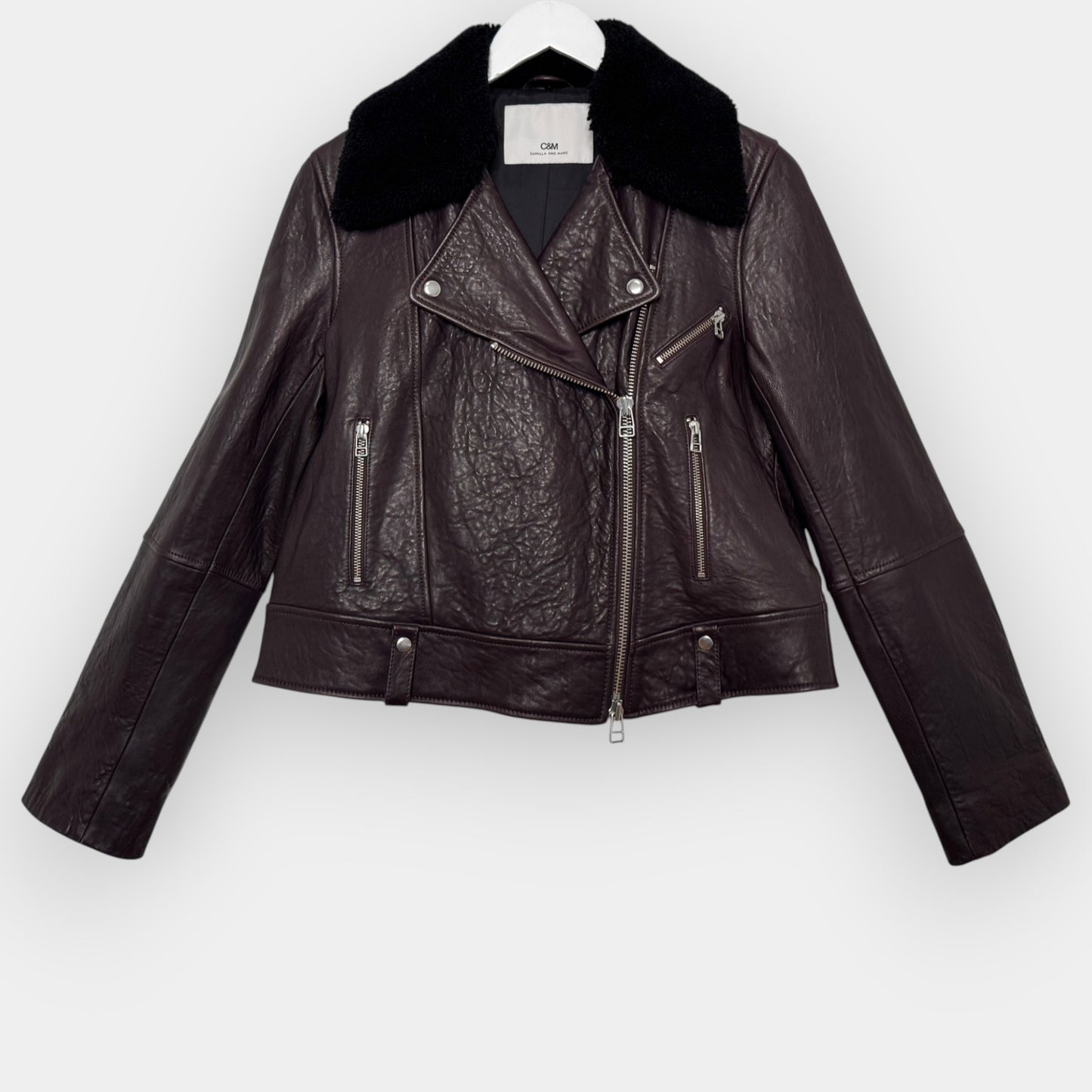 Camilla and Marc Merlot Lambs Leather Bradman Jacket AU12 ~ Medium