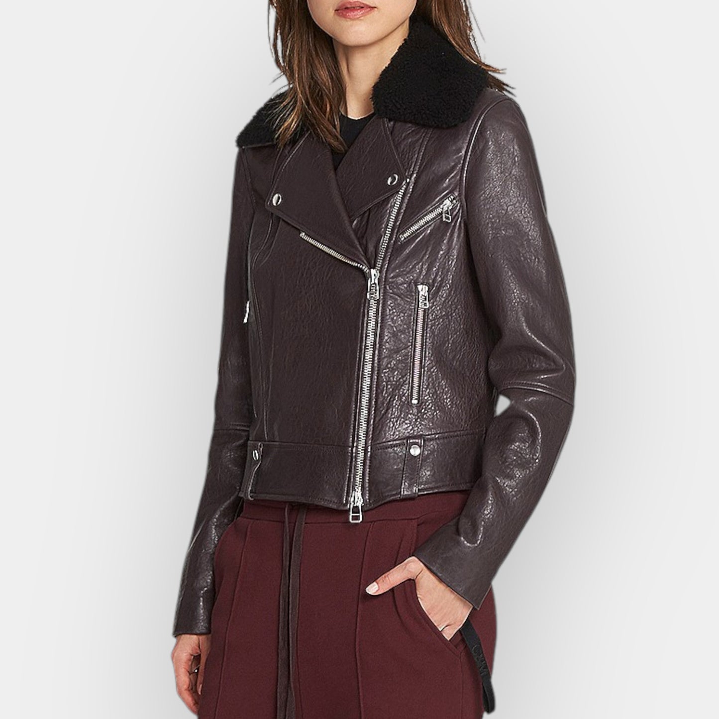 Camilla and Marc Merlot Lambs Leather Bradman Jacket AU12 ~ Medium