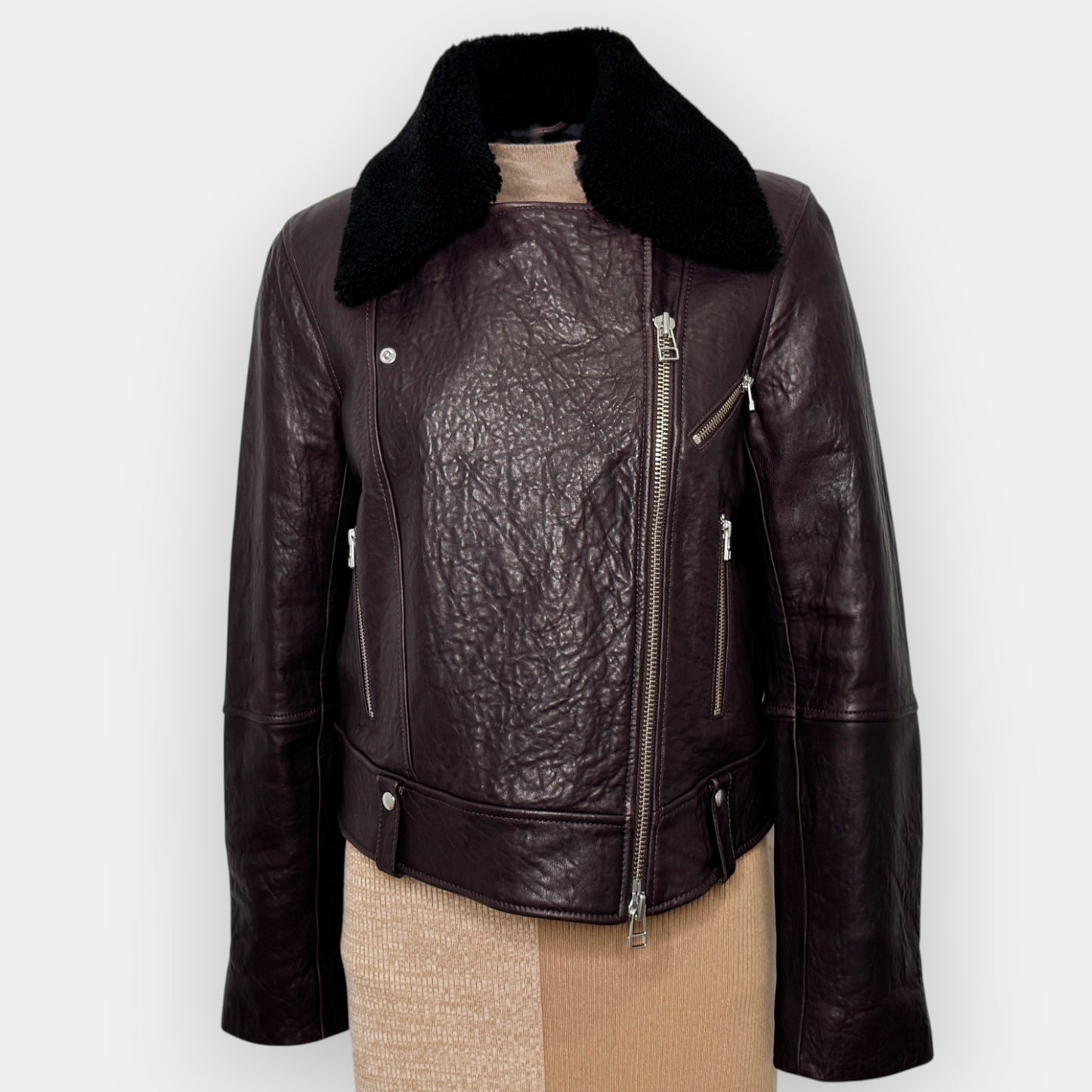 Camilla and Marc Merlot Lambs Leather Bradman Jacket AU12 ~ Medium