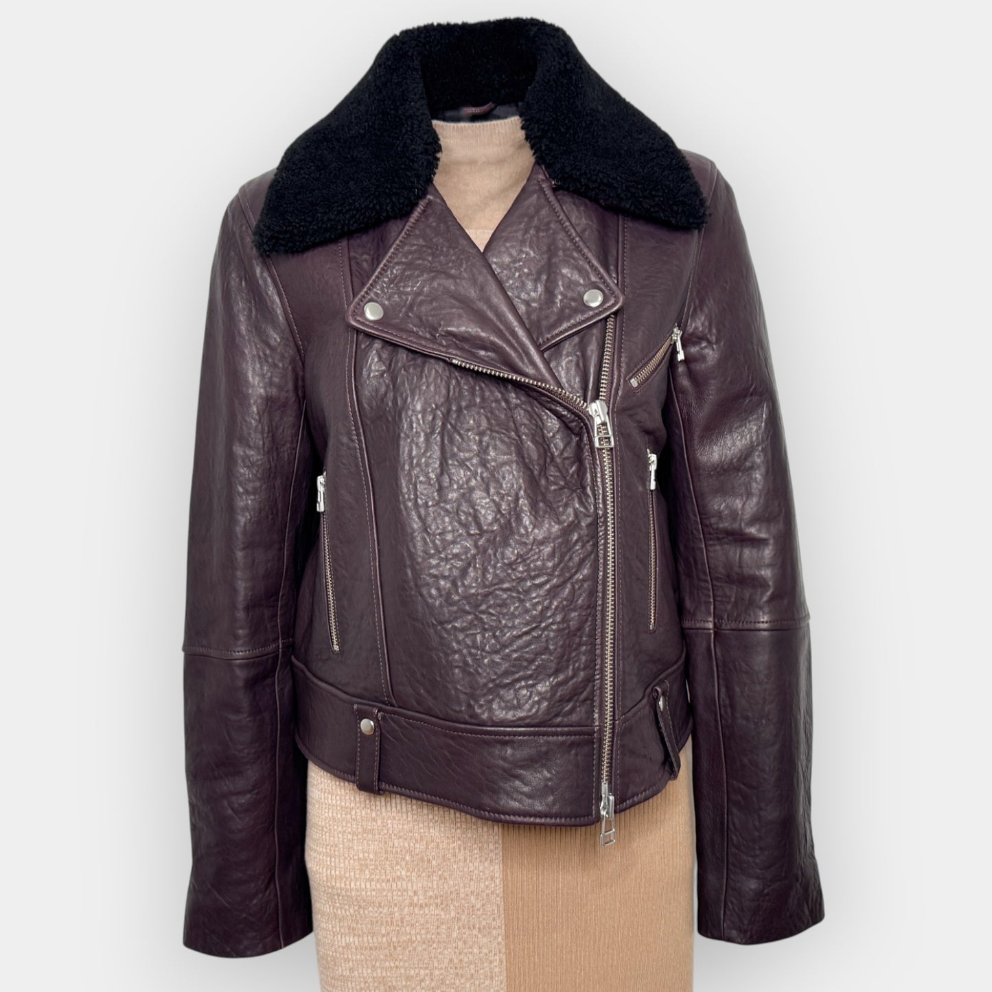 Camilla and Marc Merlot Lambs Leather Bradman Jacket AU12 ~ Medium
