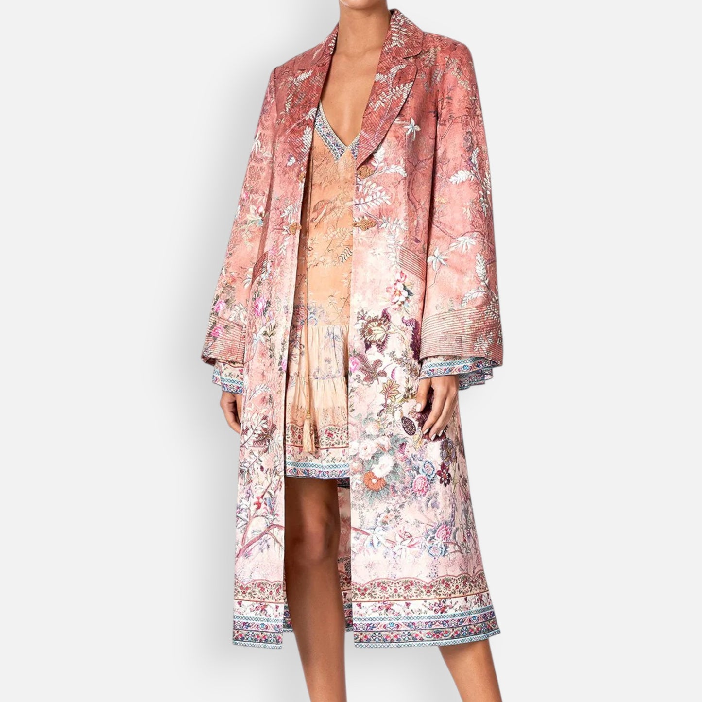 Camilla All My Avignon Dusty Pink Floral Long Coat Medium ~ AU12