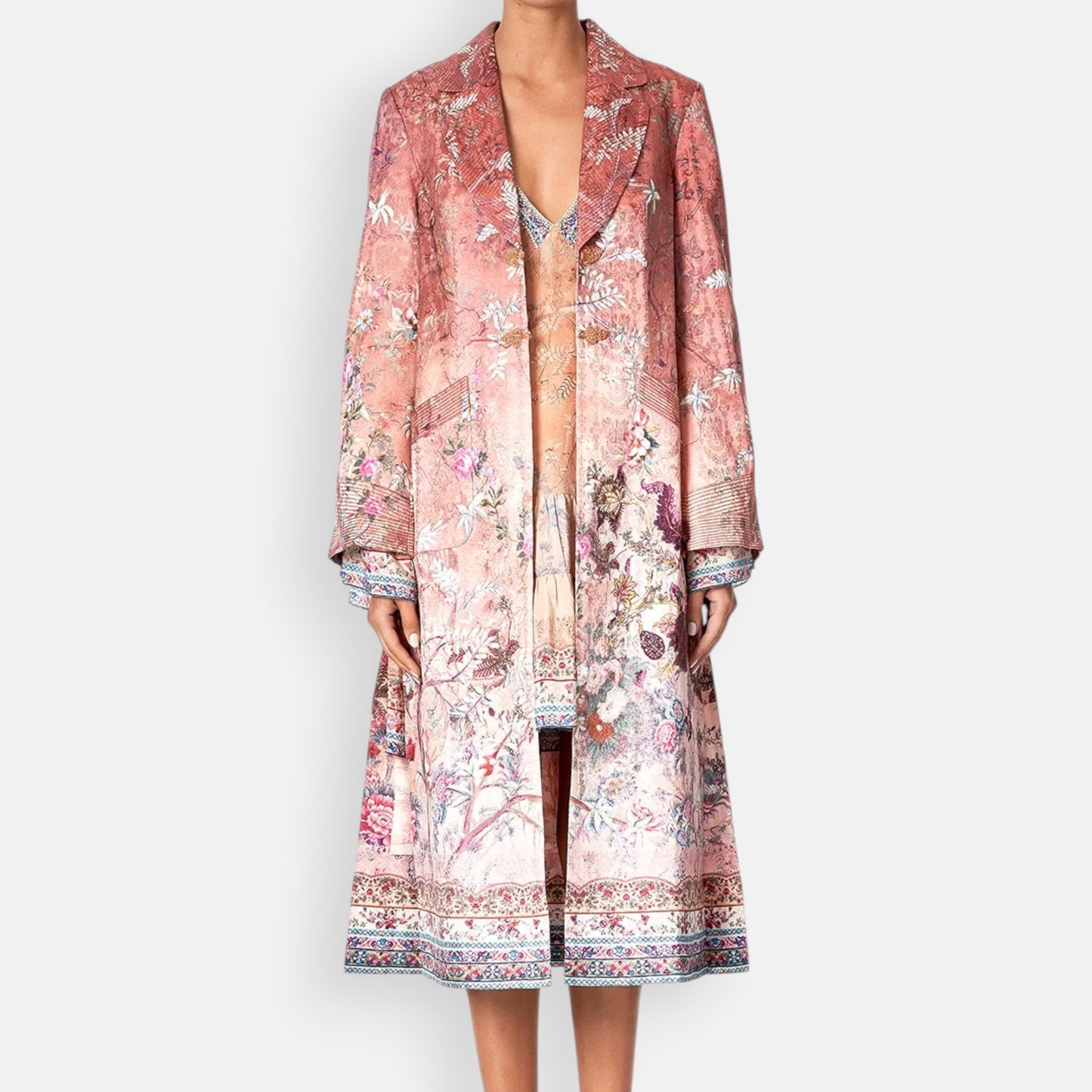 Camilla All My Avignon Dusty Pink Floral Long Coat Medium ~ AU12