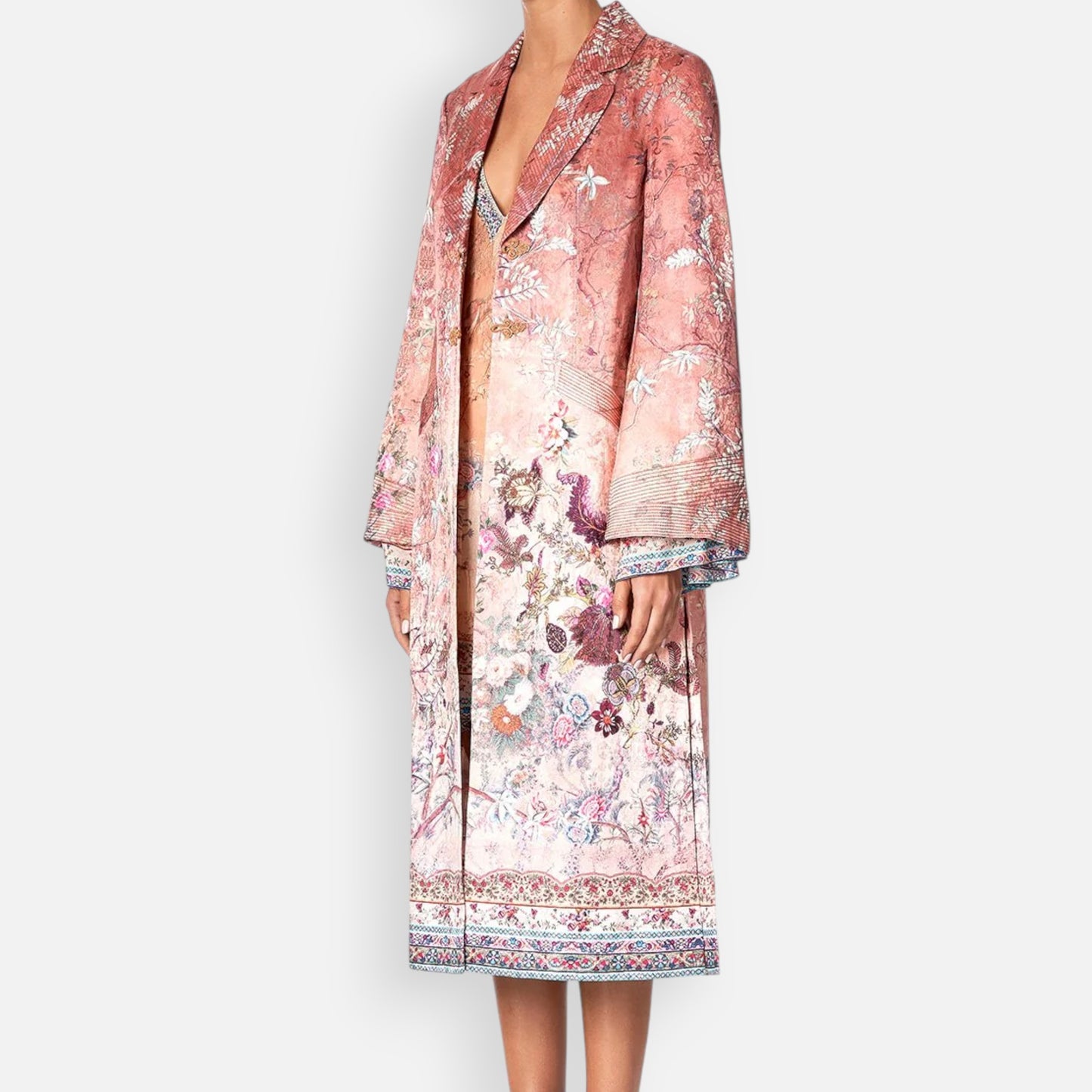 Camilla All My Avignon Dusty Pink Floral Long Coat Medium ~ AU12