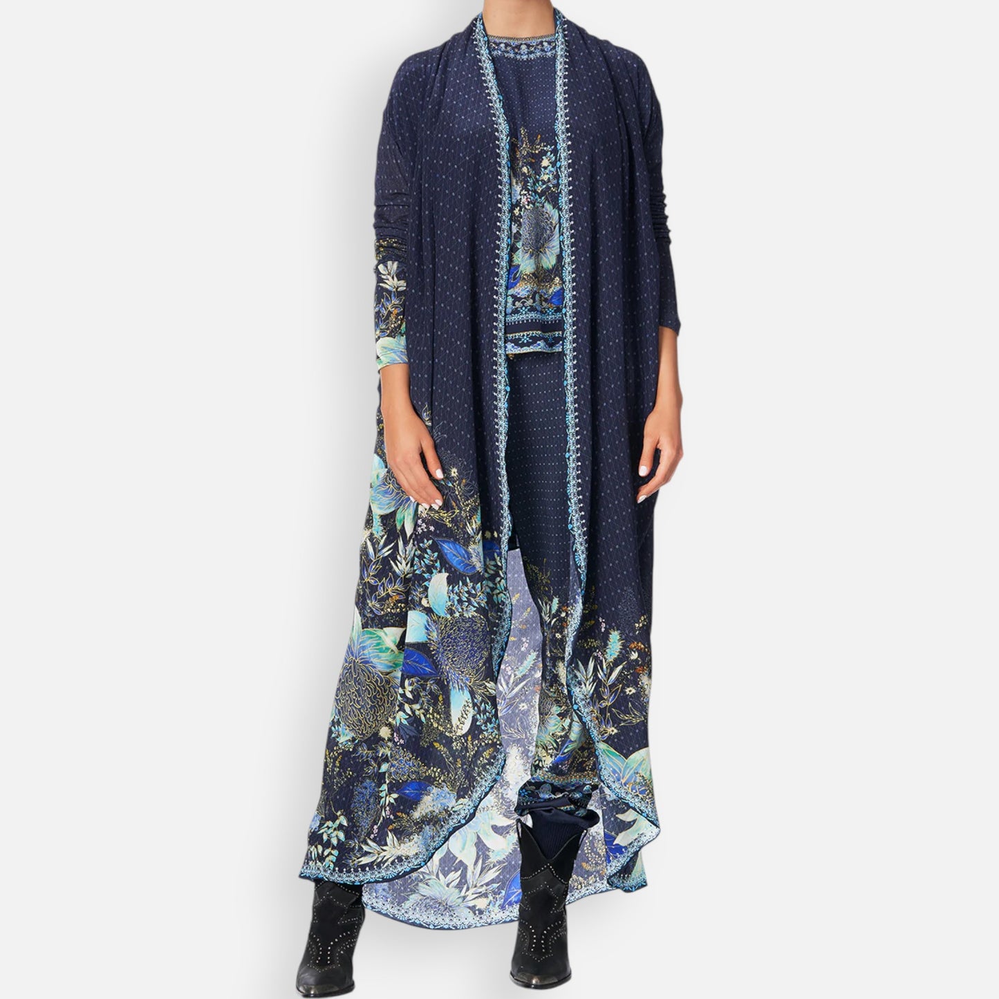 Camilla Nature's Nectar Blue Australian Natives Long Duster Jacket S/M ~ AU10-12