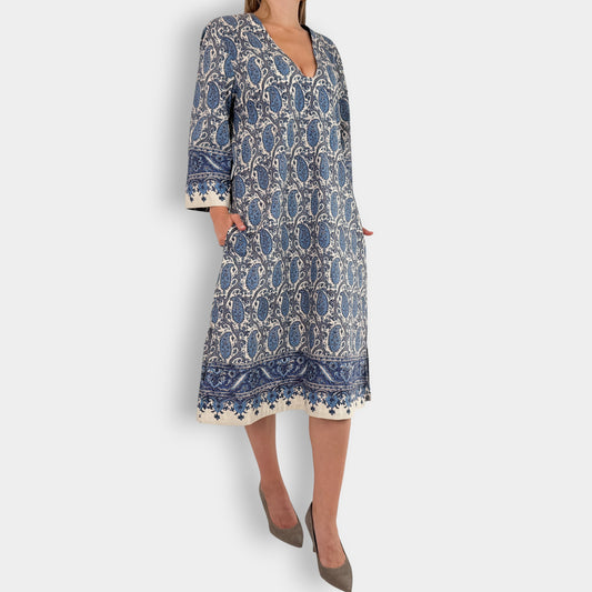 Cara Cara x Cabana Blue Cotton Paisley Print Martina Dress Large ~ AU12