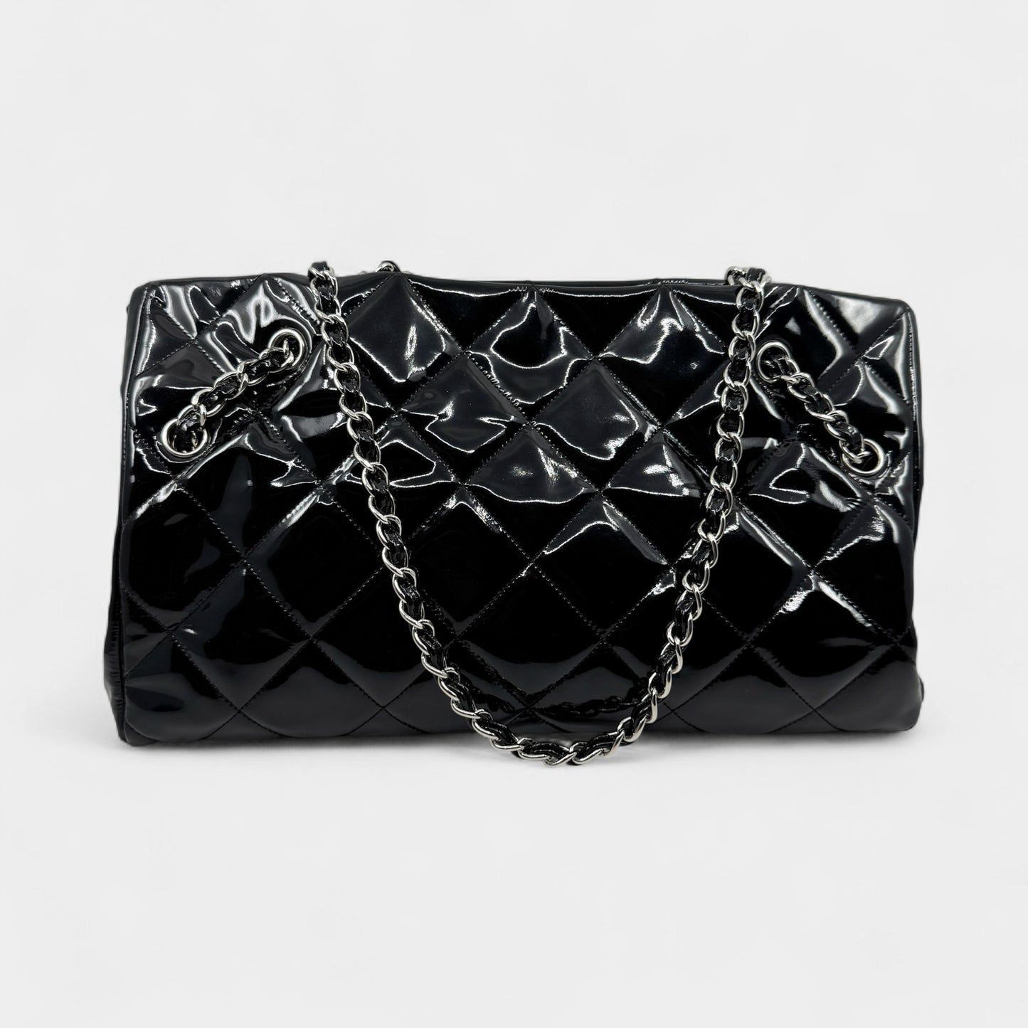Chanel Black Quilted Patent Leather Brilliant Cells Tote Bag