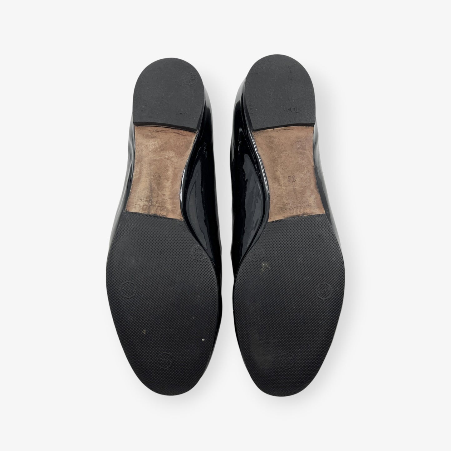 Chloe Black Patent Leather Scalloped Edge Lauren Flat Shoes EU38 ~ AU7