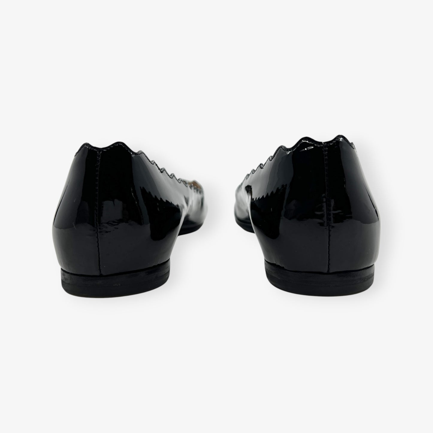 Chloe Black Patent Leather Scalloped Edge Lauren Flat Shoes EU38 ~ AU7