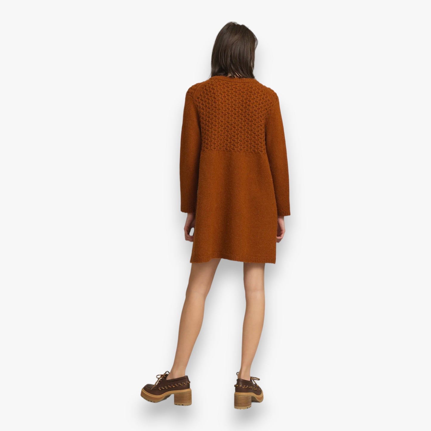 See By Chloé Cinnamon Brown Knit Wool-blend Jumper Dress L ~ AU12-14