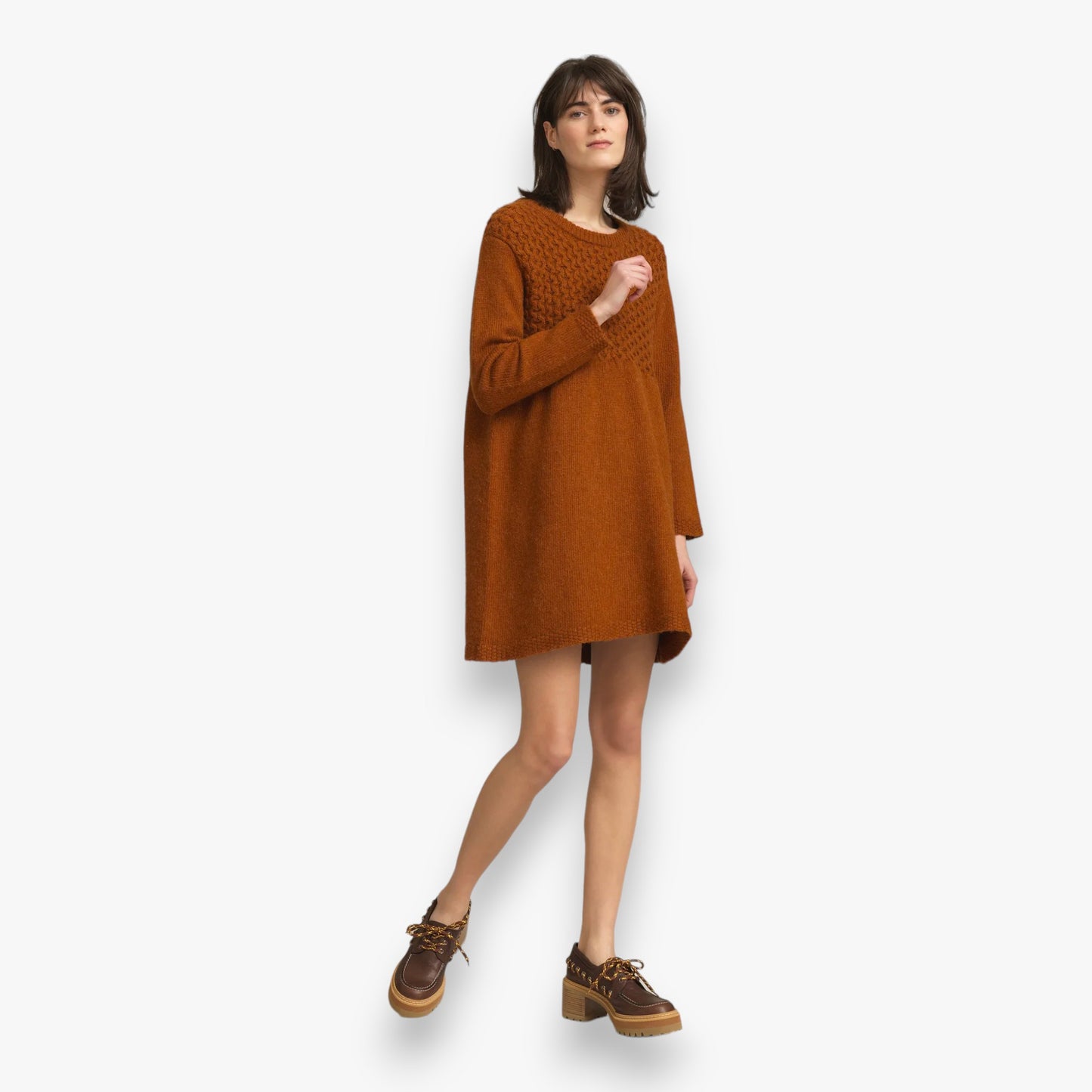 See By Chloé Cinnamon Brown Knit Wool-blend Jumper Dress L ~ AU12-14