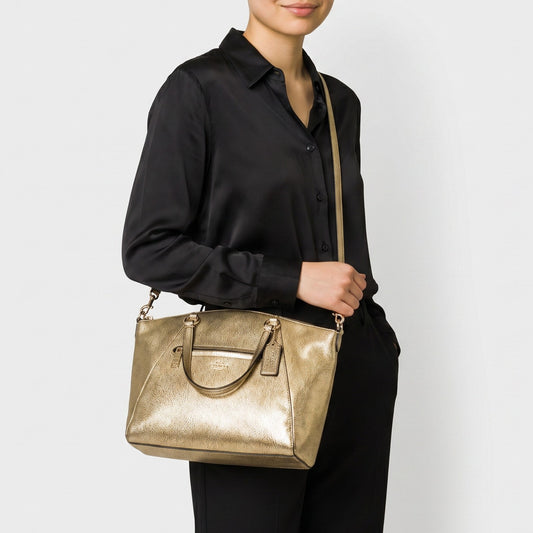 Coach Metallic Gold Leather Shoulder & Crossbody Prairie Satchel Bag