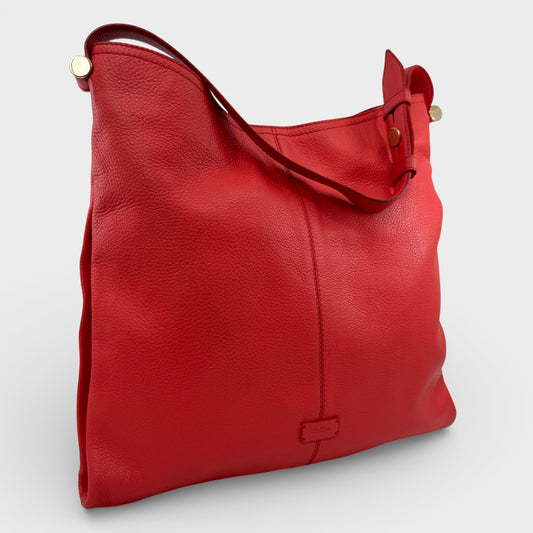 Max Mara Coral Red Leather Shoulder Tote Bag