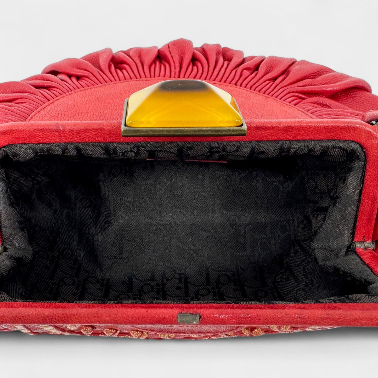 Christian Dior Vintage Red Pleated Leather Galliano Plissé Clutch Bag