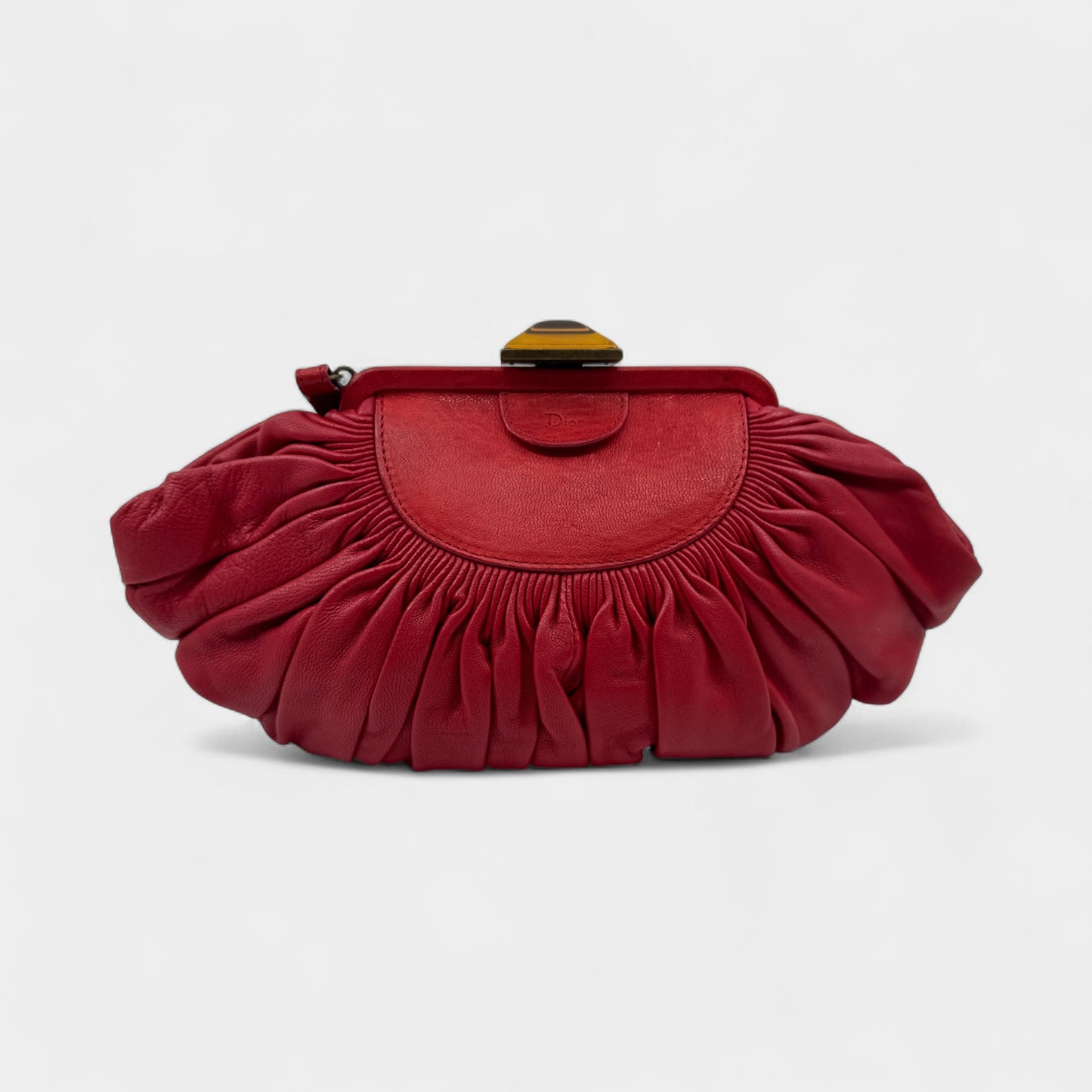 Christian Dior Vintage Red Pleated Leather Galliano Plissé Clutch Bag