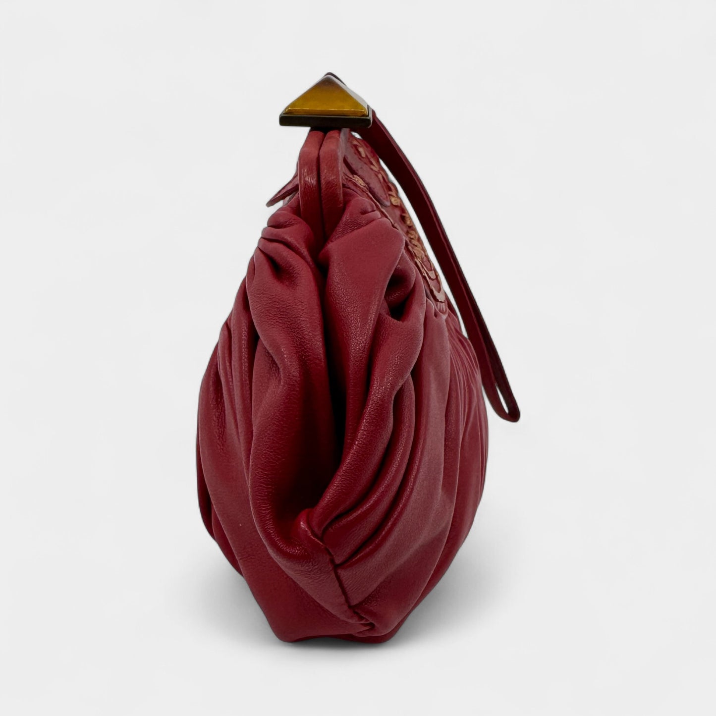 Christian Dior Vintage Red Pleated Leather Galliano Plissé Clutch Bag