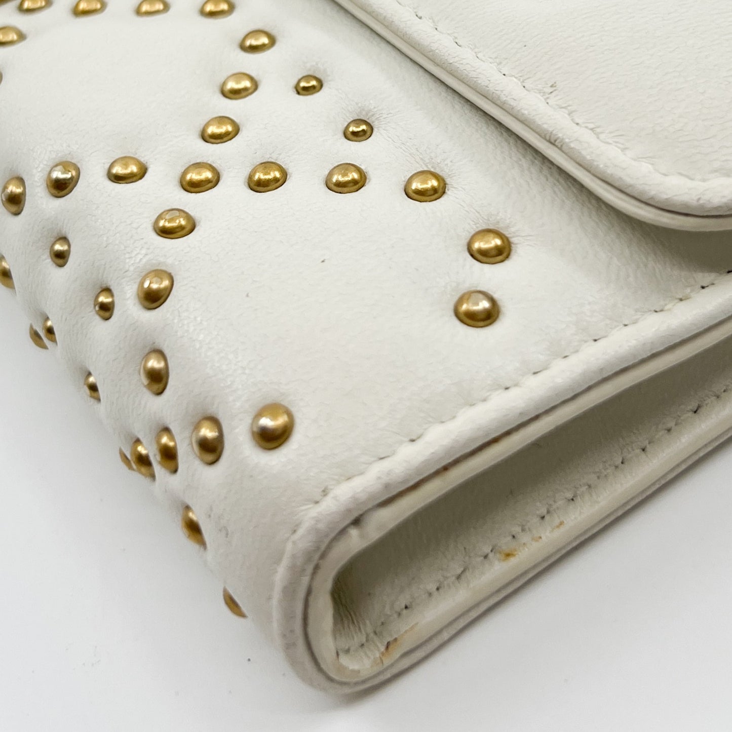 Dior Dioraddict Creamy White Leather & Brass Studs Wallet On Chain Bag
