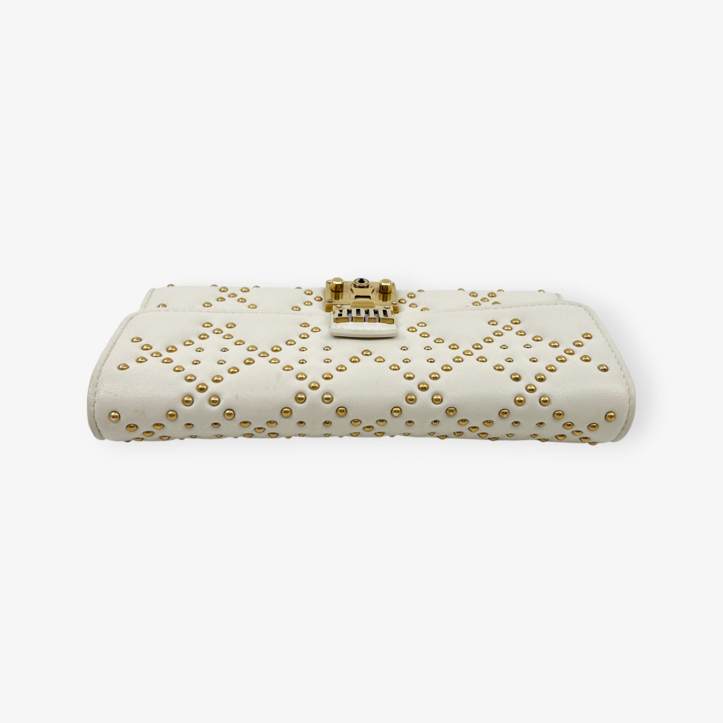 Dior Dioraddict Creamy White Leather & Brass Studs Wallet On Chain Bag
