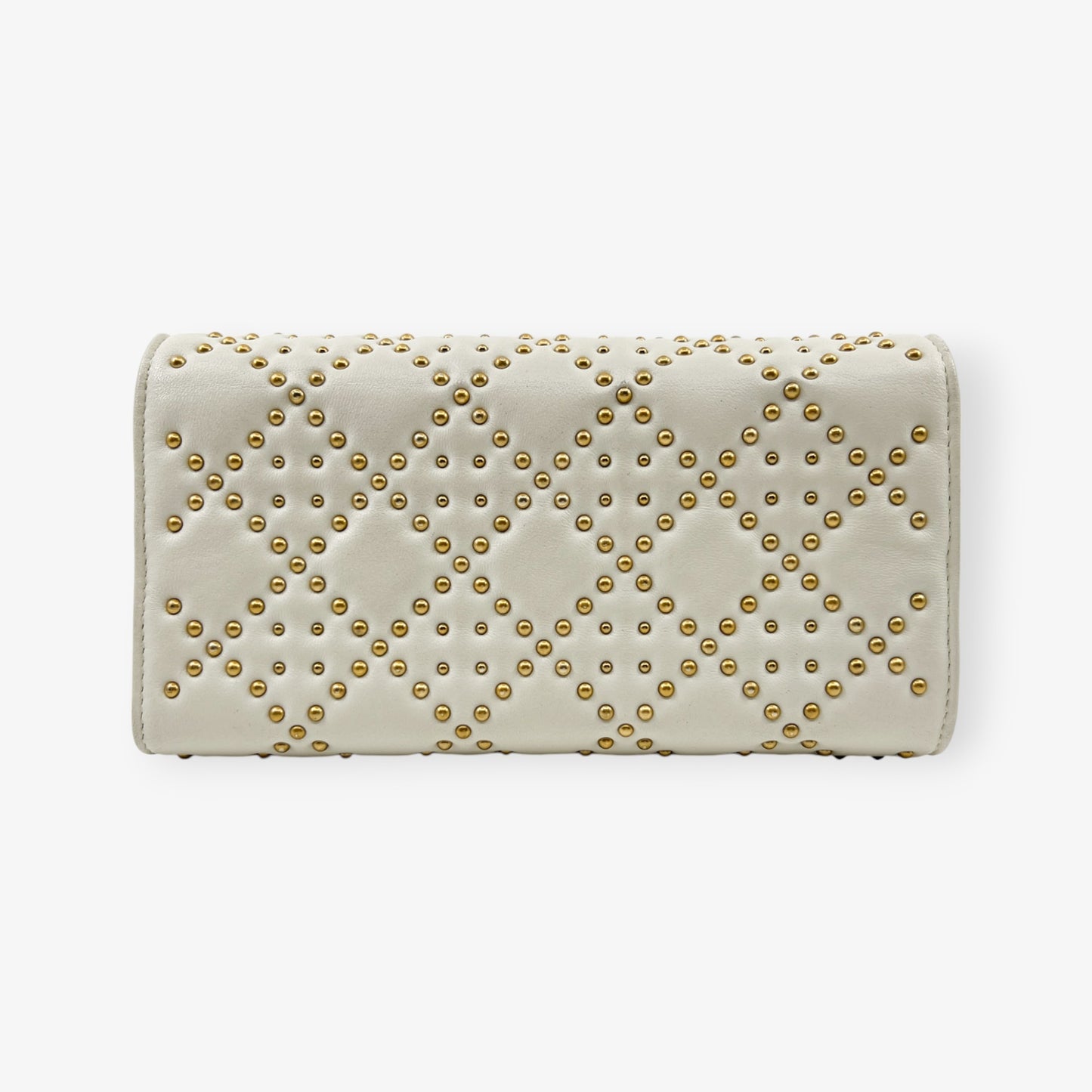 Dior Dioraddict Creamy White Leather & Brass Studs Wallet On Chain Bag