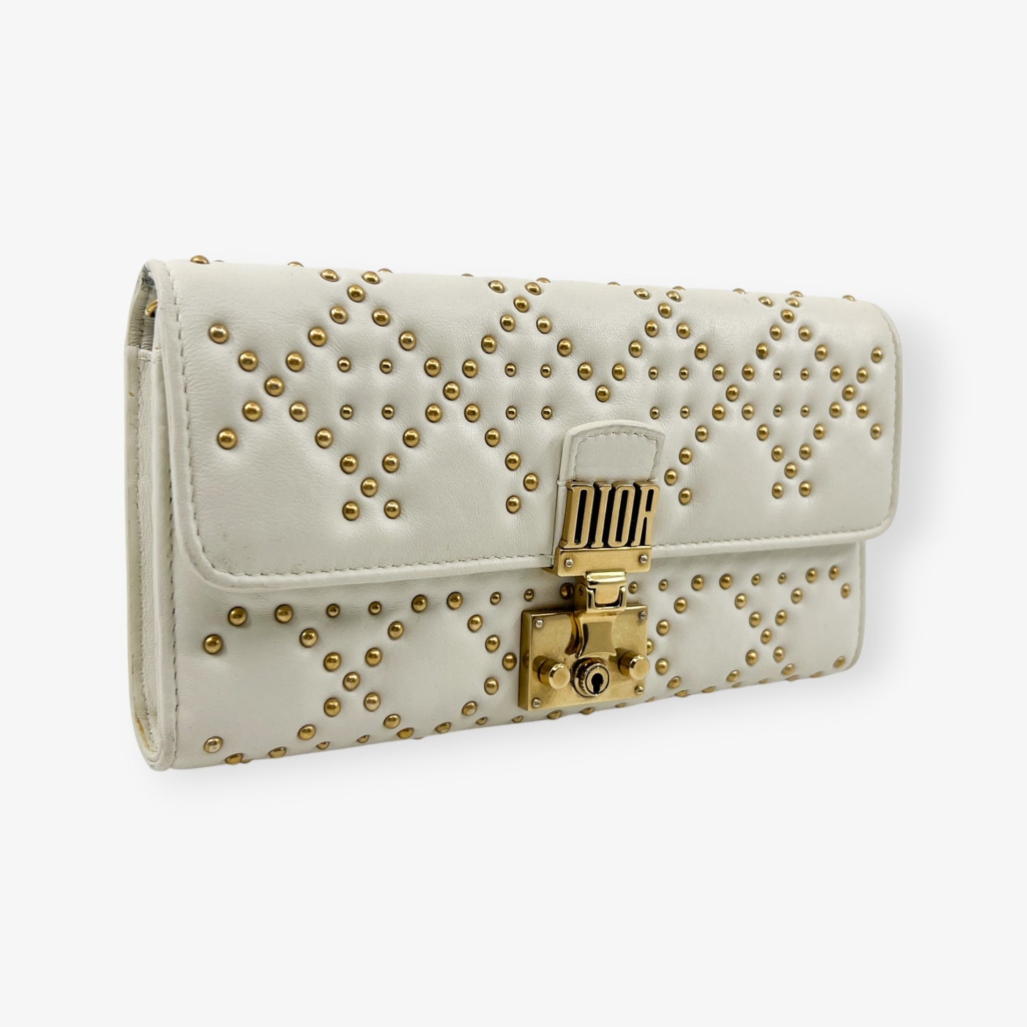 Dior Dioraddict Creamy White Leather & Brass Studs Wallet On Chain Bag