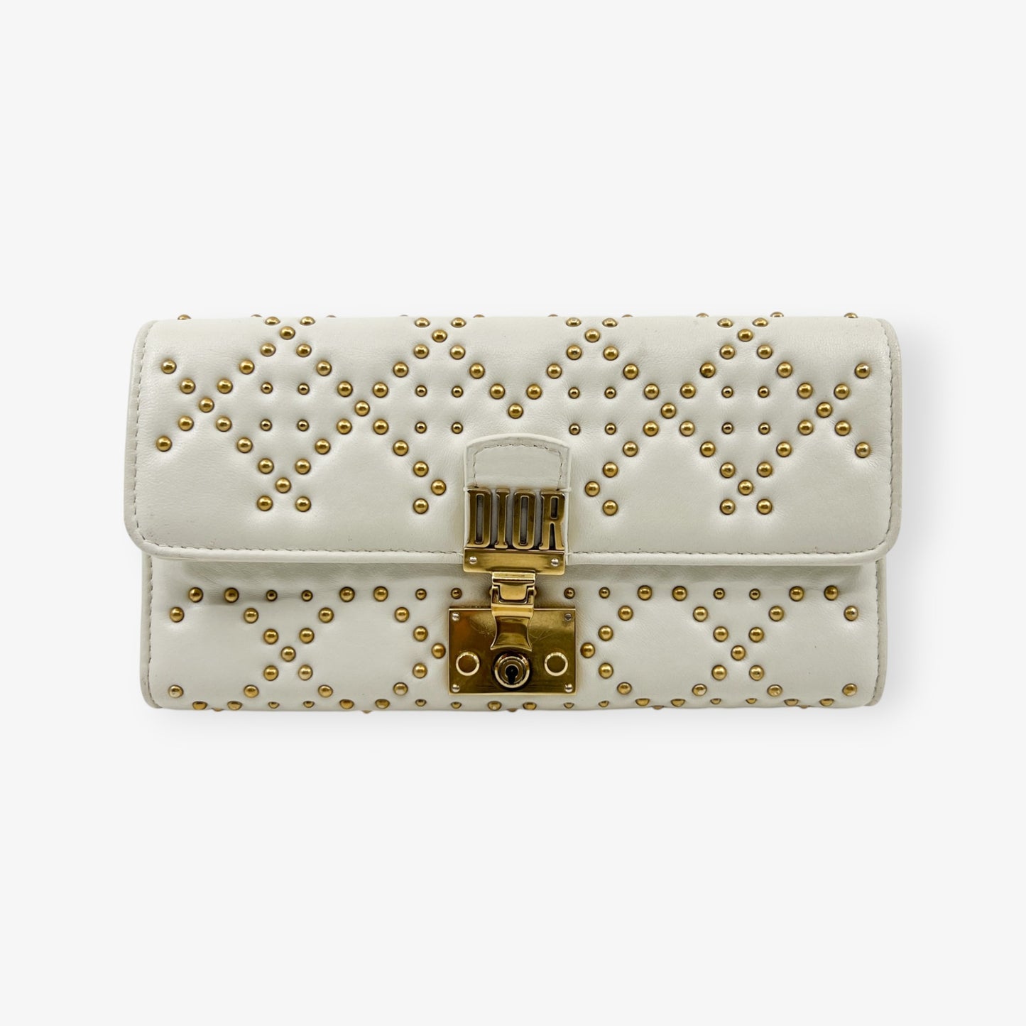 Dior Dioraddict Creamy White Leather & Brass Studs Wallet On Chain Bag