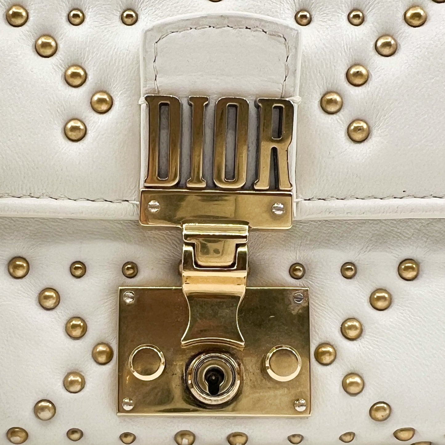 Dior Dioraddict Creamy White Leather & Brass Studs Wallet On Chain Bag
