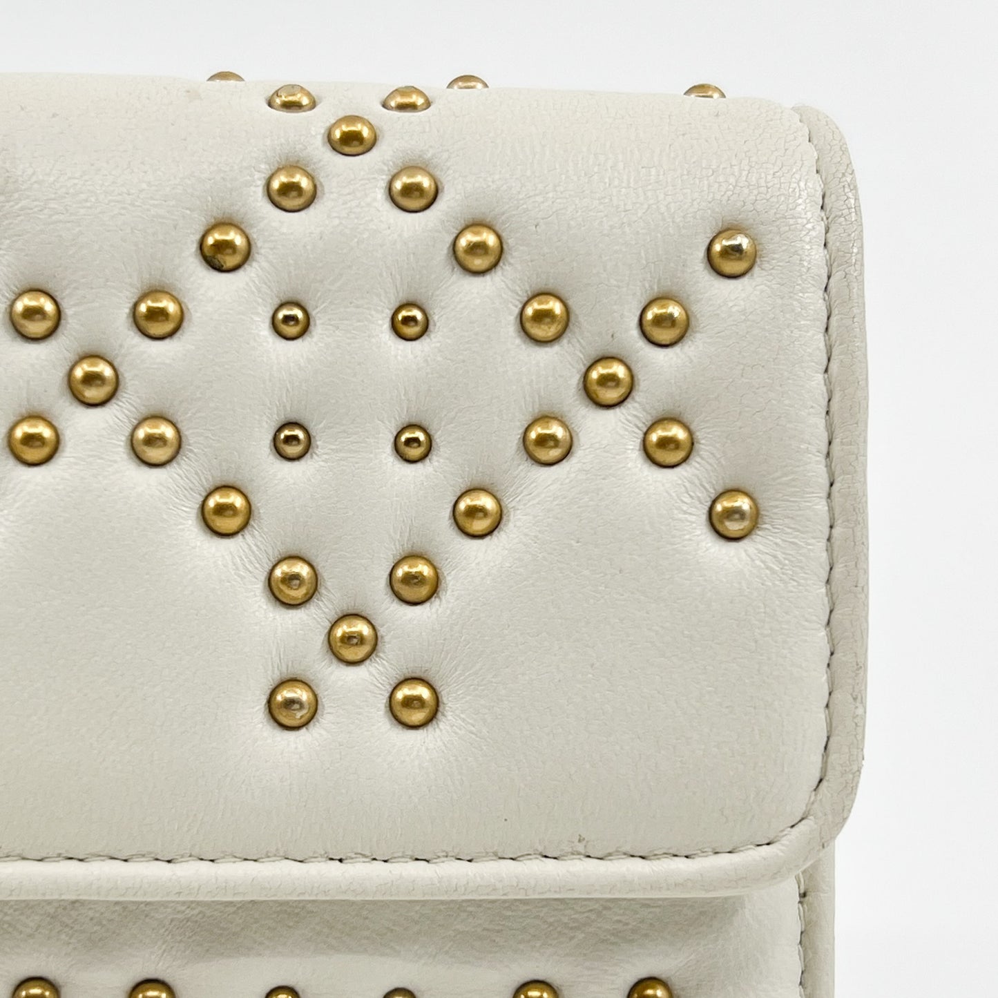 Dior Dioraddict Creamy White Leather & Brass Studs Wallet On Chain Bag