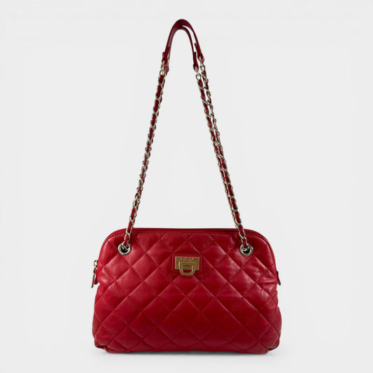 DKNY Bright Red Quilted Leather Shoulder & Crossbody Bag